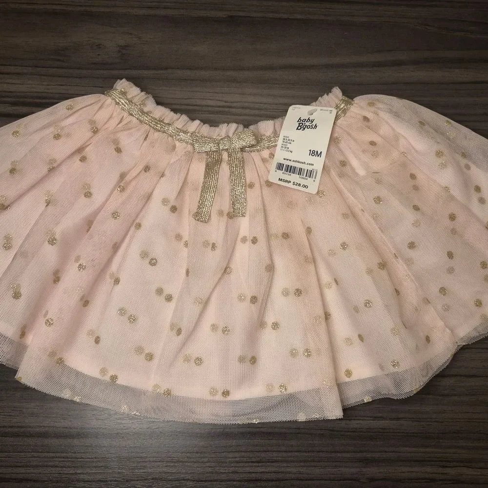 OshKosh B'gosh Light Pink Tulle Skirt with Gold Dots